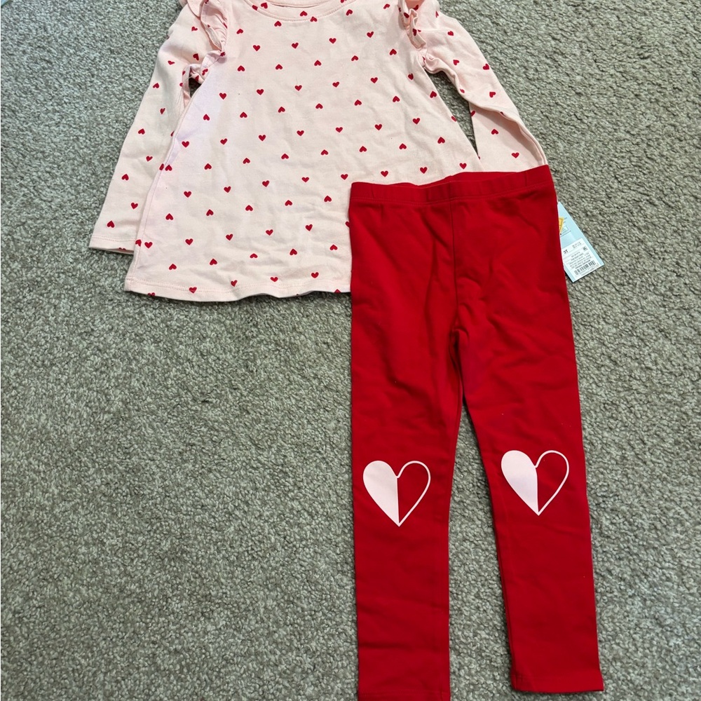 Cat & Jack Pink Heart Top and Red Leggings Set